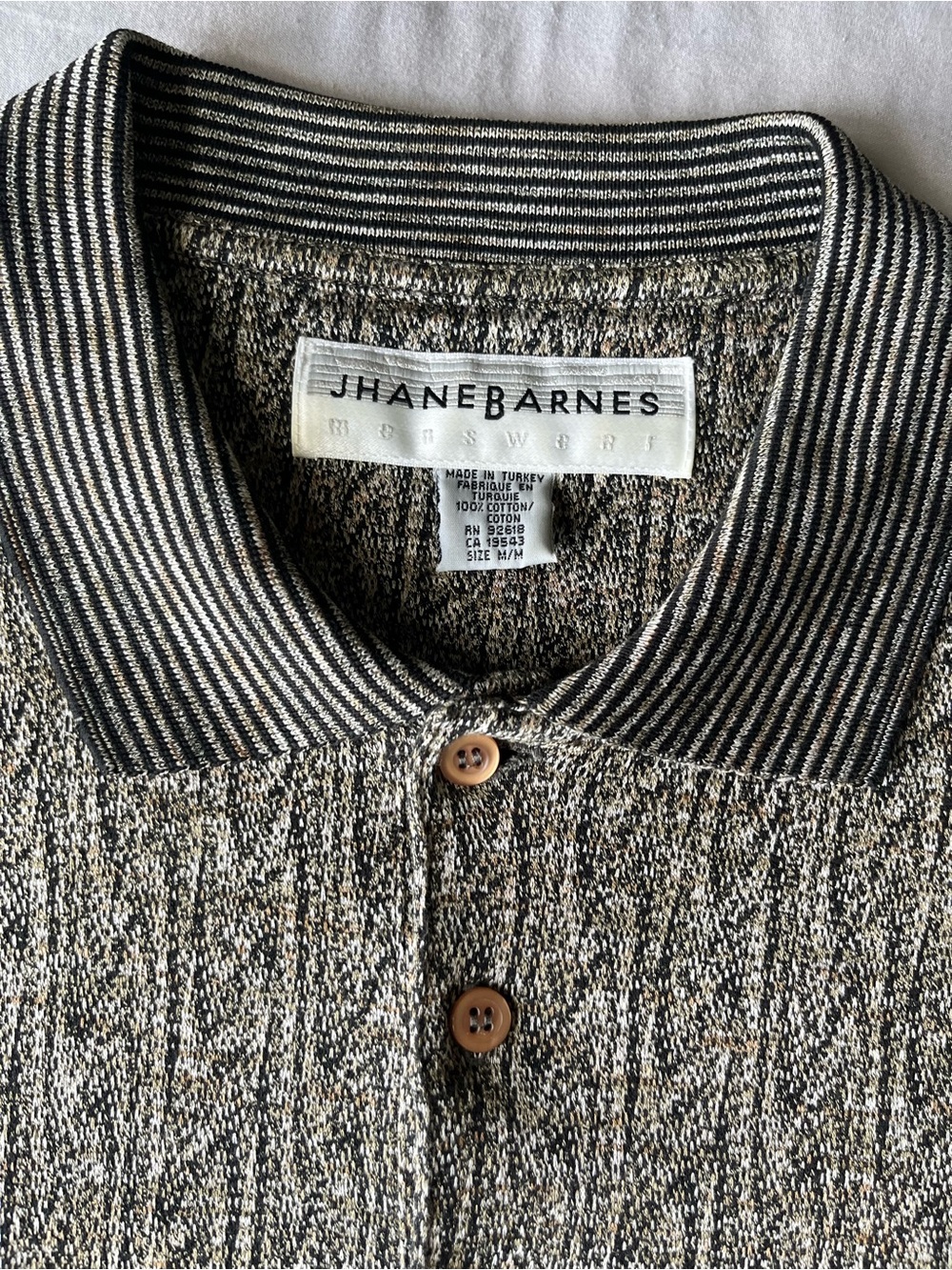 Jhane Barnes Men's Tan and Black Striped-Collar Polo